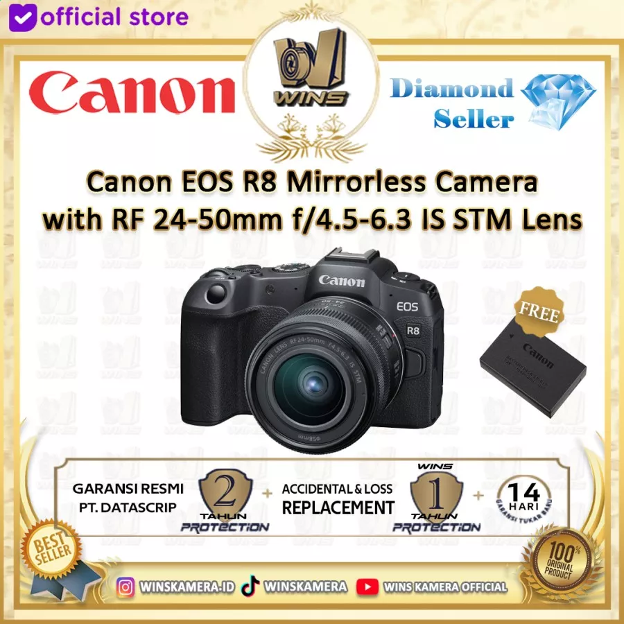 Canon EOS R8 Full Frame 24.2MP WiFi + RF 24-50mm F4.5-6.3 IS STM